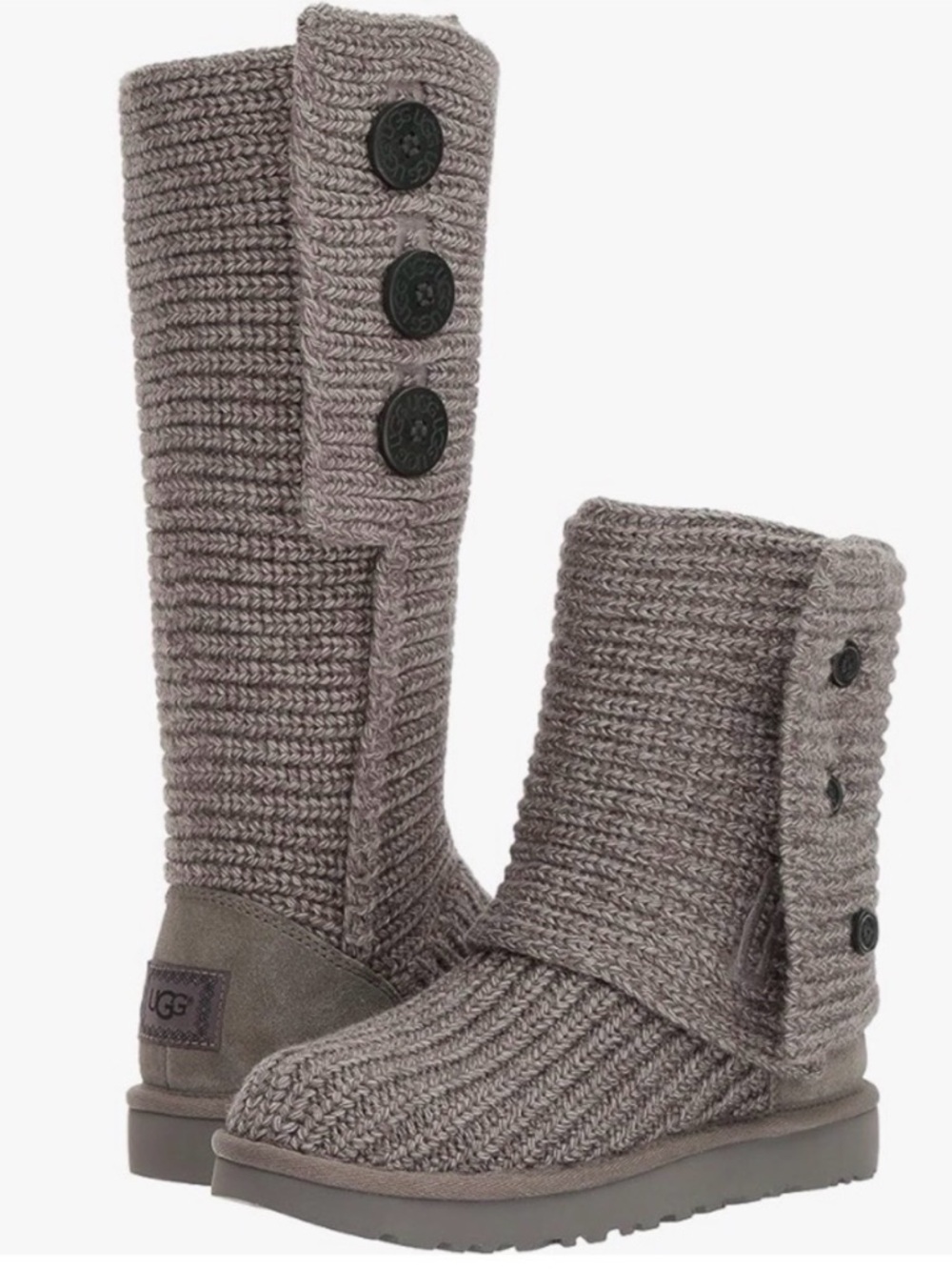 UGG Australia Classic Cardy Grey Knit Three-Button Tall Winter Boots